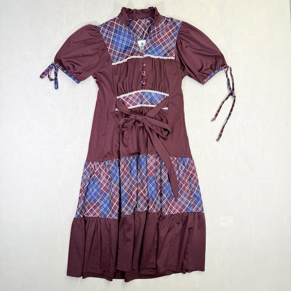 Vintage Gunne Sax Prairie Dress 70s 80s Plaid Lace Cottagecore Size 5/6 USA